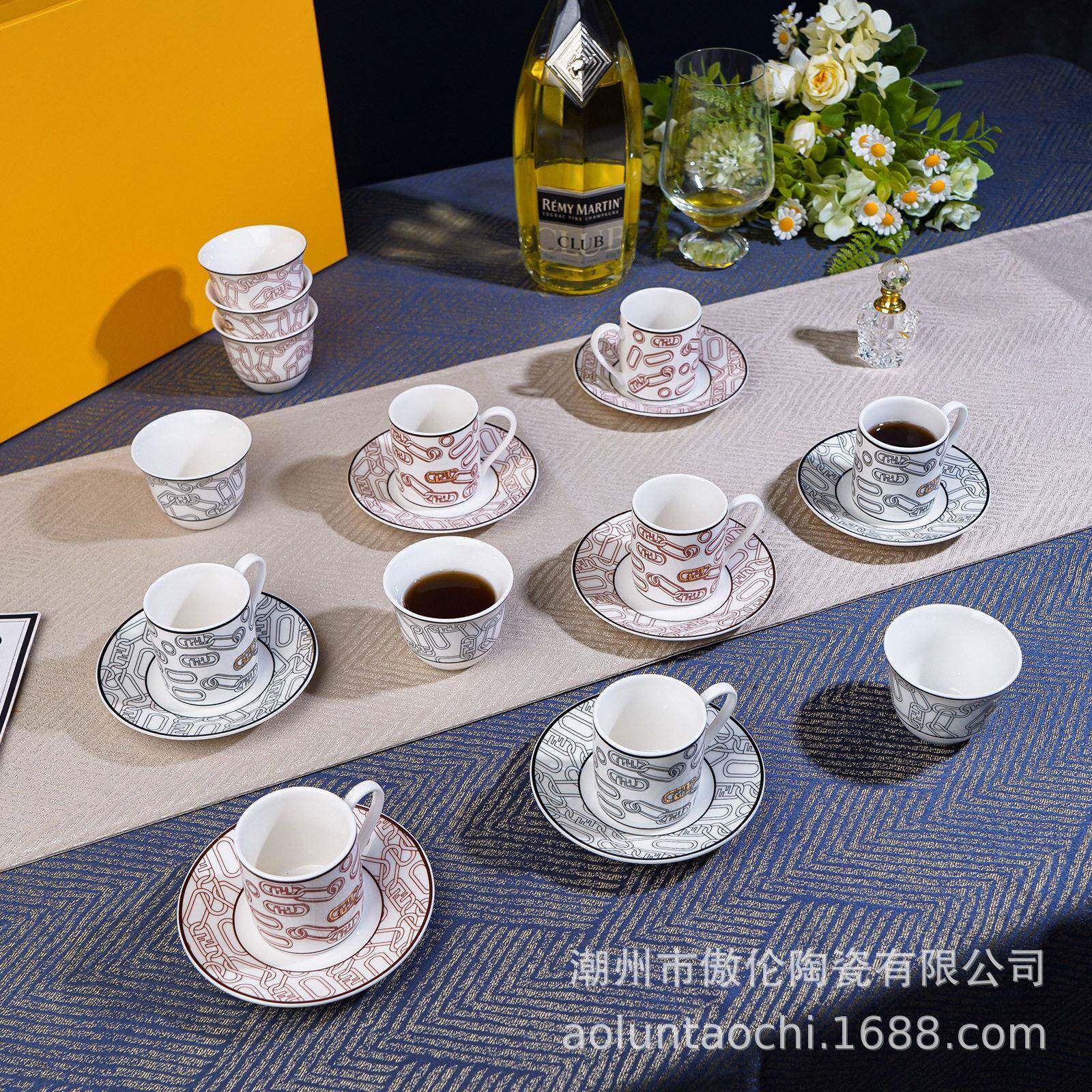 A-230回碟针小杯家用陶瓷咖杯啡碟套茶装简约下午餐具精致杯碟组