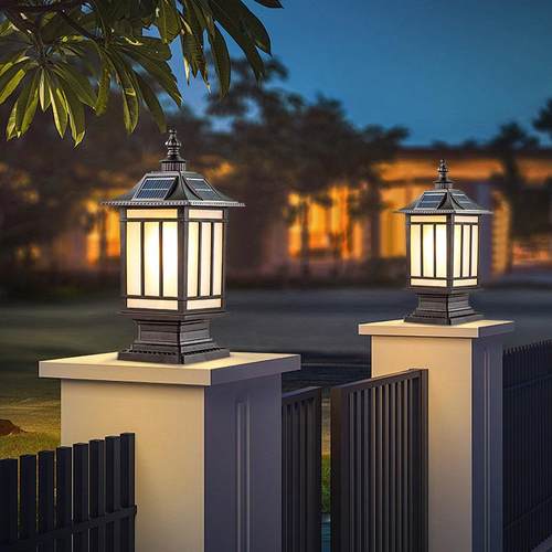 太阳能柱头灯中式户外围墙柱子灯室外防水别墅庭院大门家用门柱灯