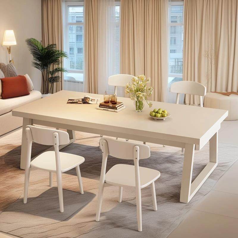 白色餐桌简约家用法式奶油风大板长条桌吃饭桌子商用餐饮咖啡店桌