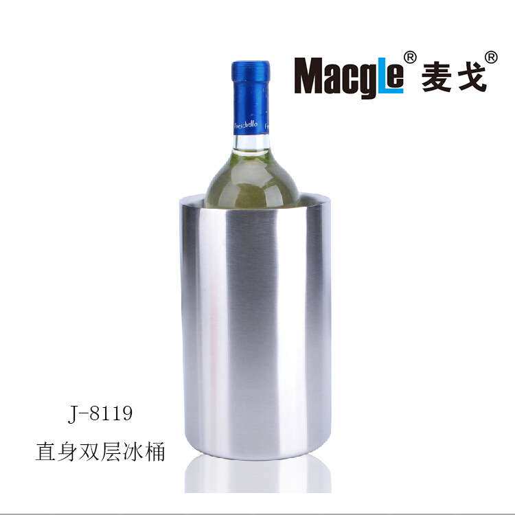 不锈钢直身双层冰桶/红酒冰桶/双层双耳保温红酒冰粒桶