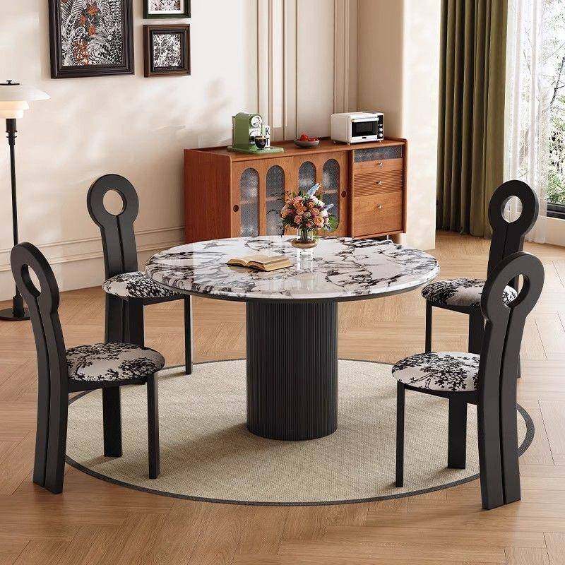 法式复古大理石圆餐桌轻奢风客厅圆形高端中古风餐桌椅小户型组合