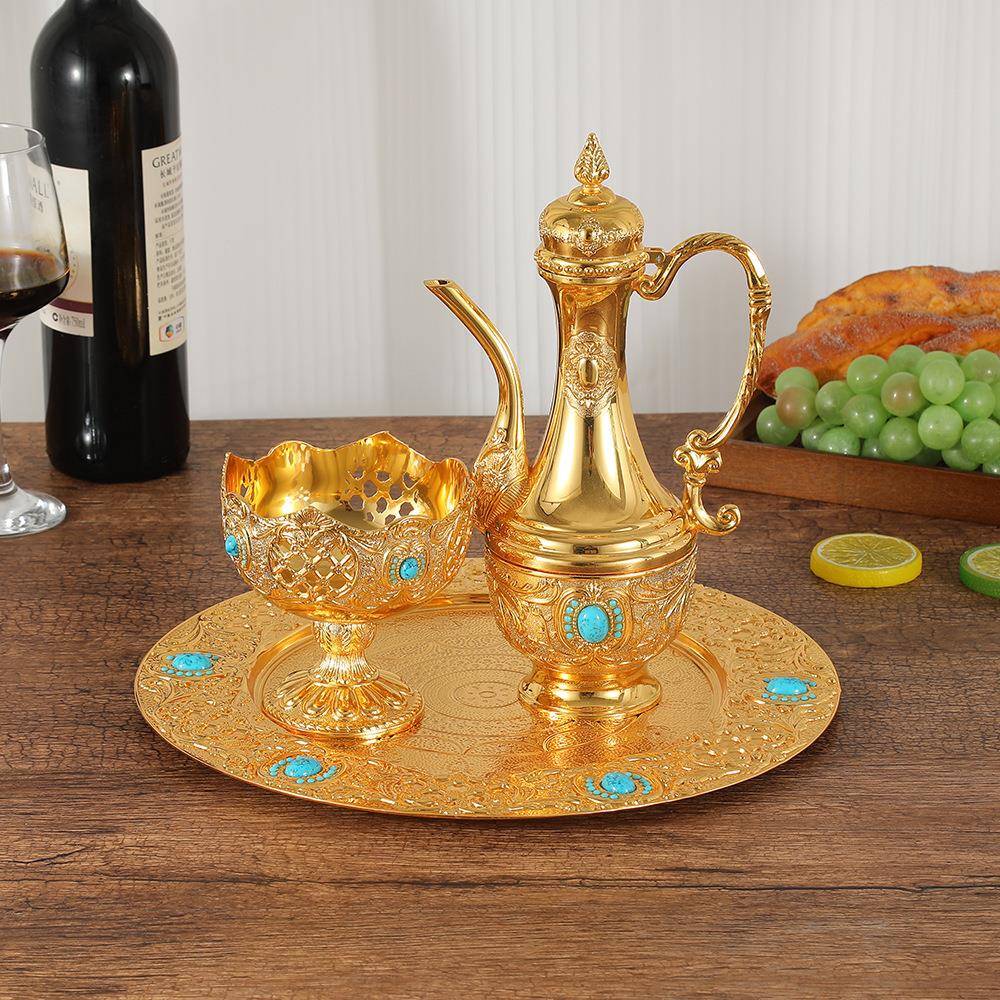 新款高档酒具套装一壶一杯创意家用金色蓝宝石酒杯酒店宴席餐桌