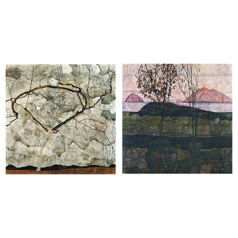 大仟印像 秋树席勒 欧式客厅装饰画壁挂画双联风景画芯墙画油画布