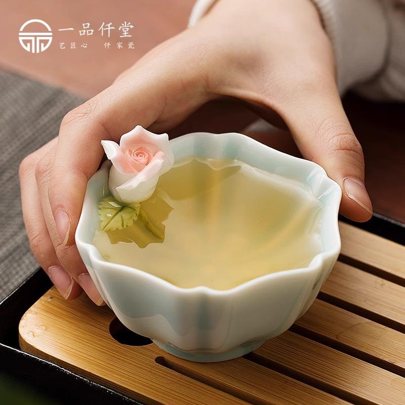 一品仟堂陶瓷主人杯单杯捏花女士个人专用品茗杯茶杯杯子茶具