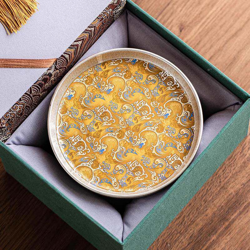郑RMN文强老鎏银黄色伏师壶龙承家茶点盘中用式茶具配件茶壶垫盖