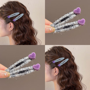 秋冬毛绒紫色爱心发夹女2026新款发卡侧边碎发夹子刘海夹头发发饰