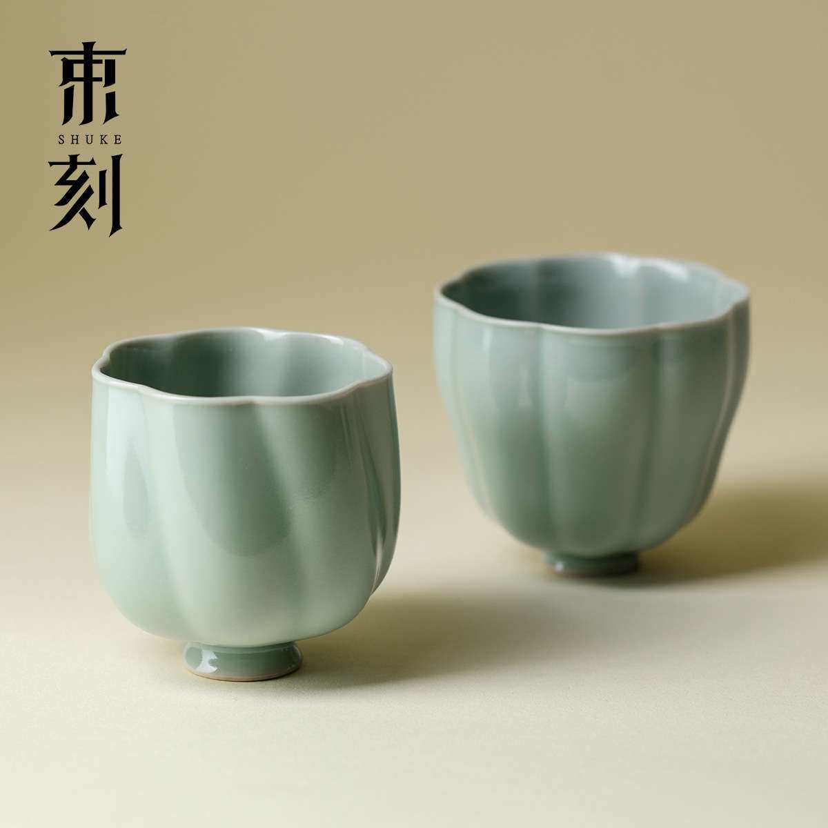 束刻精致花口陶瓷茶杯家用简约开脚轮/万向轮