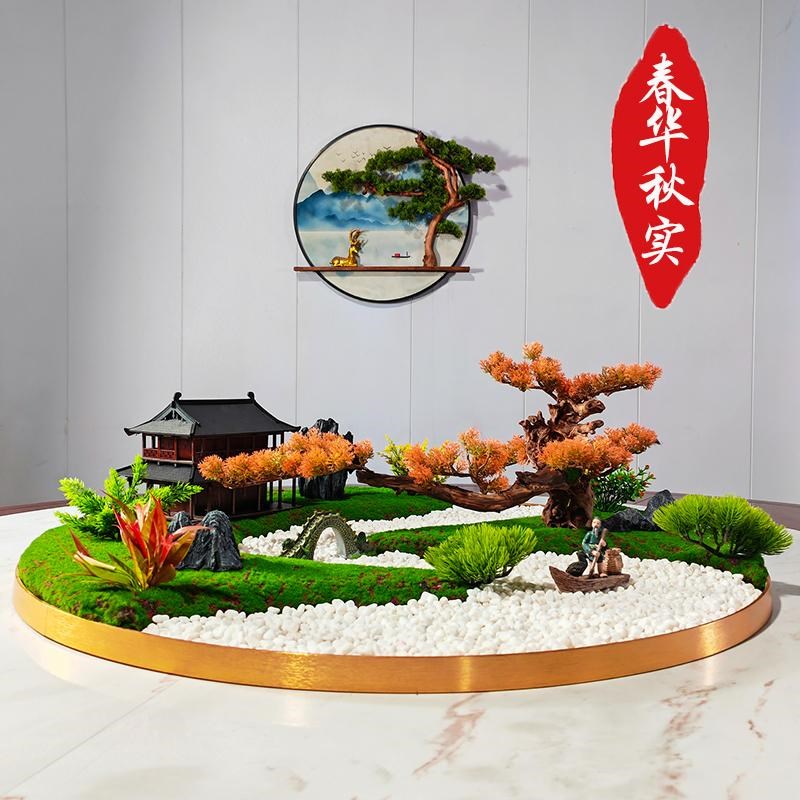 餐厅餐桌中间摆花桌摆电动转盘花摆花装饰品高端饭店圆桌微缩景观
