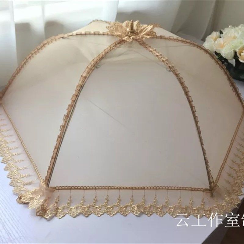 大号欧式高档菜罩 可折叠拆洗食物罩饭菜伞盖 防苍蝇餐桌罩子圆形