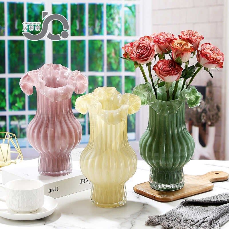 法式复古芬顿瓷粉料玻璃花瓶百褶花边桌面花器插花百合玫瑰鲜花