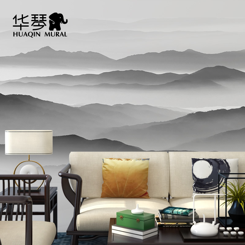 现代中式意境山峰电视背景墙壁画客厅沙发卧室床头壁纸墙布墙纸
