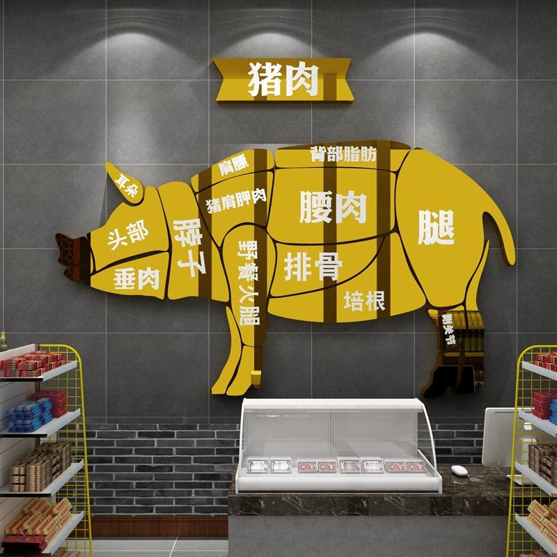 卖猪肉分割示意图墙面装饰超市生新鲜店铺海报背景脚饭广告贴纸画
