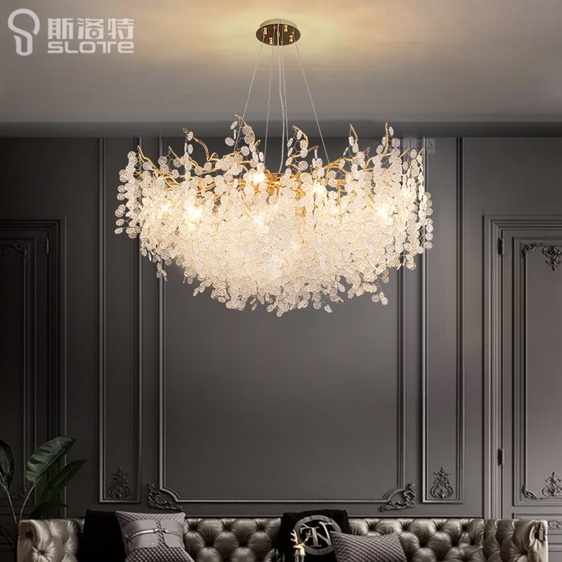 水晶灯吊灯客厅主灯大厅水晶设计师金钱树大气树枝灯法式客厅灯