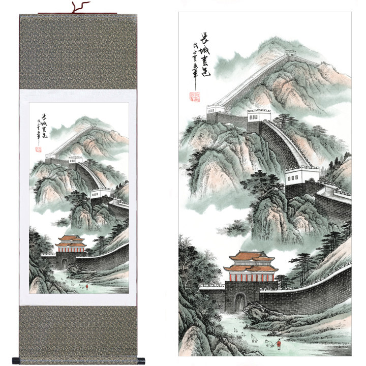 长城春晓丝绸卷轴画山水画国画万里长城酒店宾馆办公室家居装饰画
