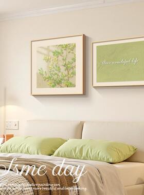 主卧床头挂画光影绿植原木风卧室装饰画小清新绿色系饭厅餐桌壁画