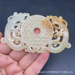 琉璃仿白玉双龙平安扣玉佩双面镂空古风汉服腰挂配饰仿古玉佩配饰