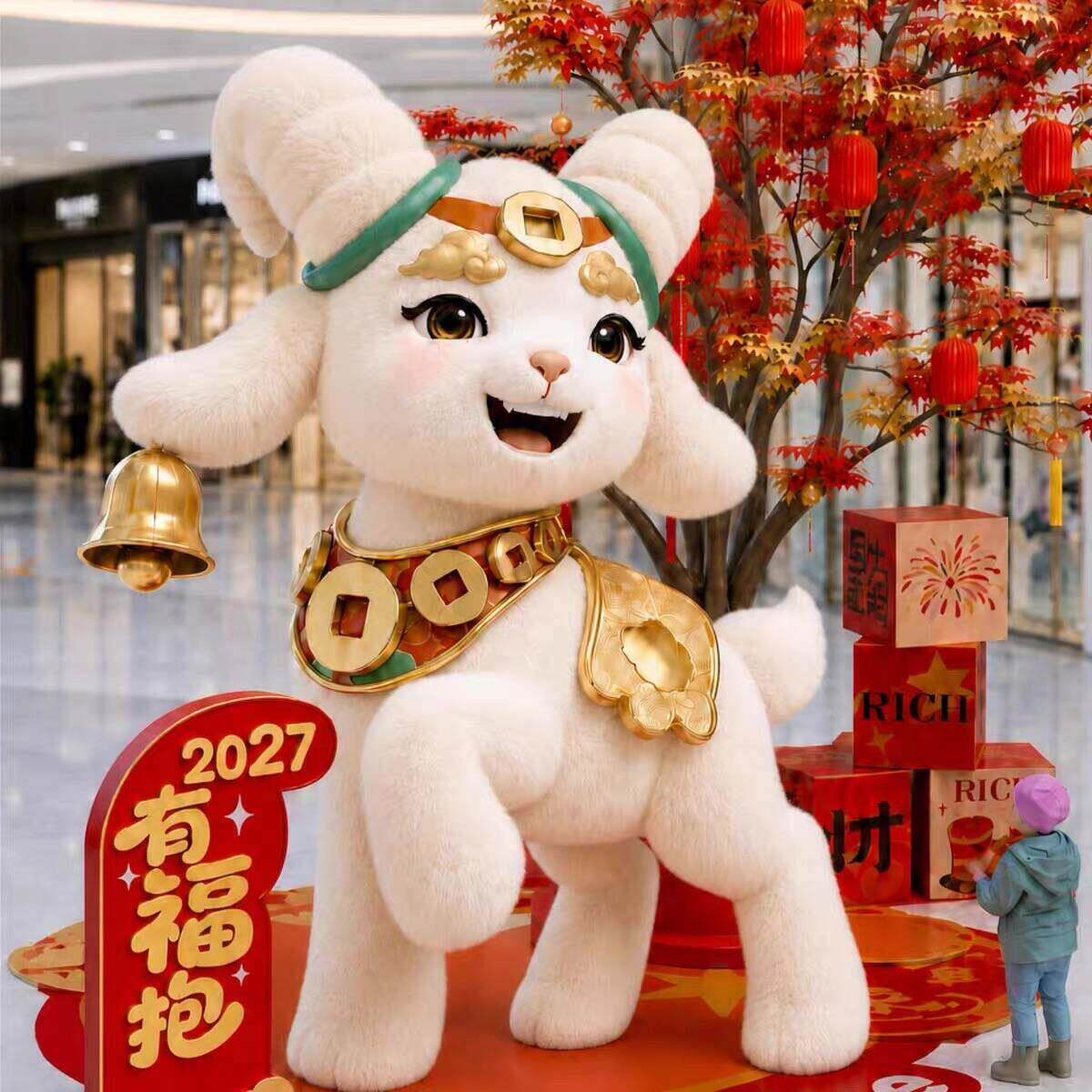 大型可商爱小羊雕塑业广商XTA场庭卡通场形象摆件景区商业中街装