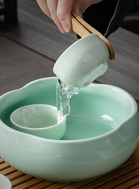 青瓷功夫茶具套装家用办公陶瓷鲤鱼茶杯盖碗茶壶茶洗茶盘整套组合