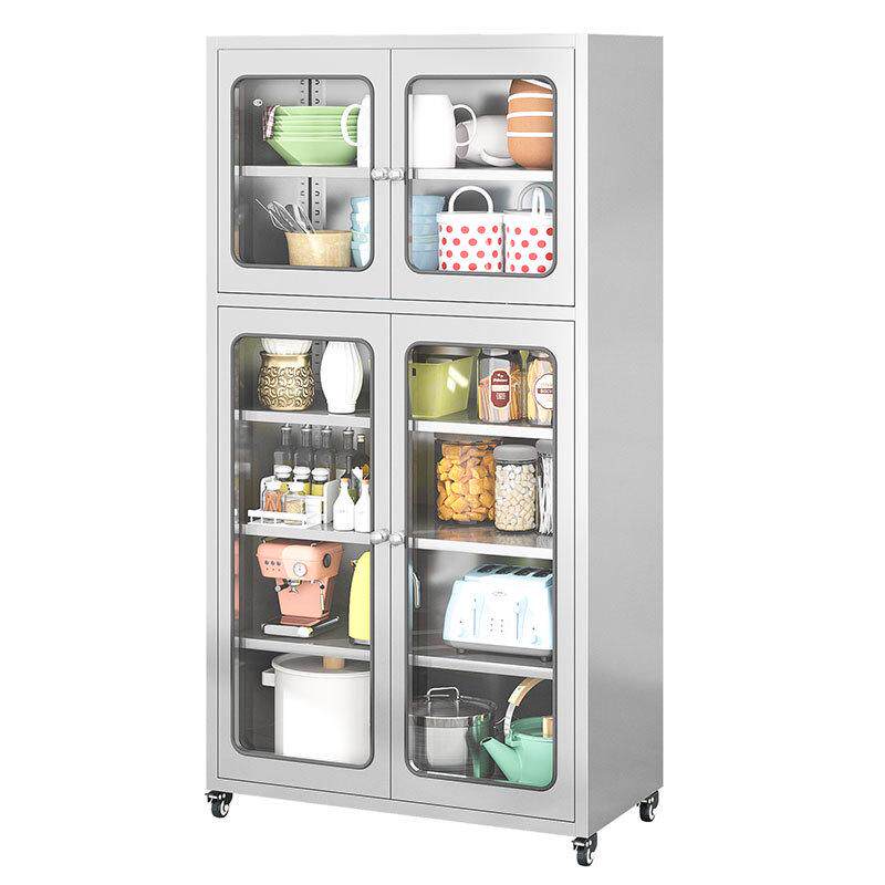 304不锈钢厨房碗柜玻璃门可储物柜家用橱柜边厨房柜移动柜收纳餐