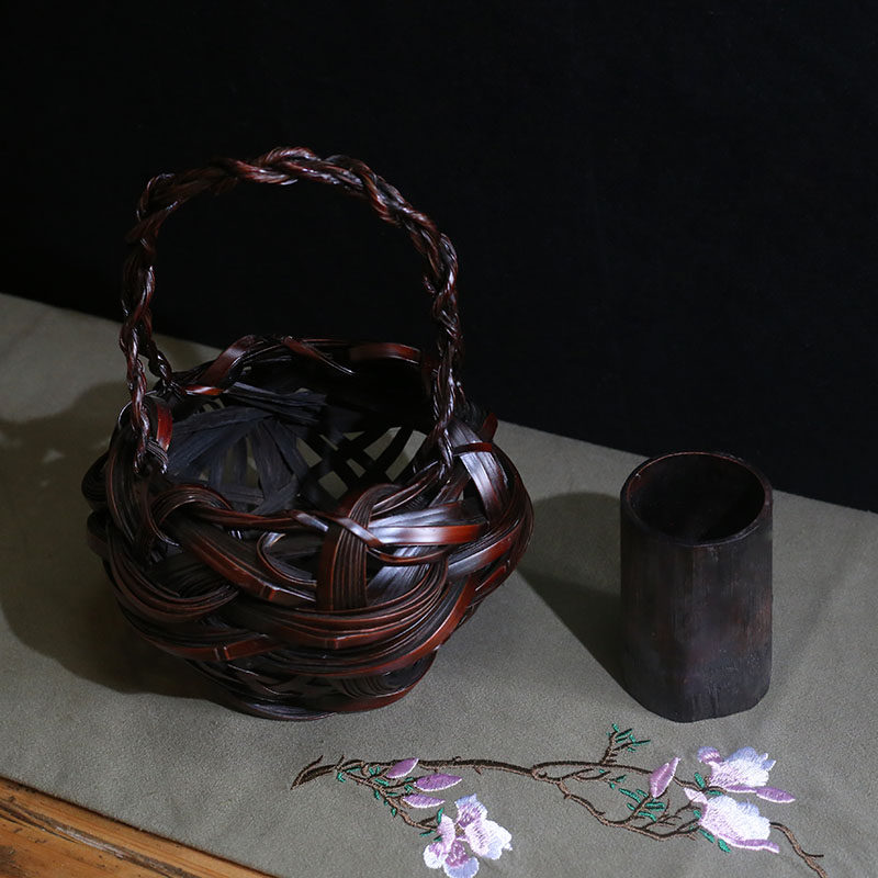 纯手工竹制竹编花器花篮复古风客厅插花摆件禅意茶道花瓶花艺