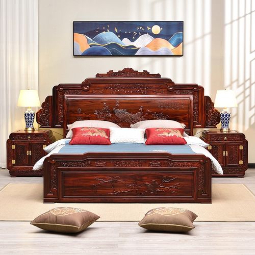 红木大床双人床印尼黑酸枝中式卧室家具阔叶黄檀实木床1.8米婚床