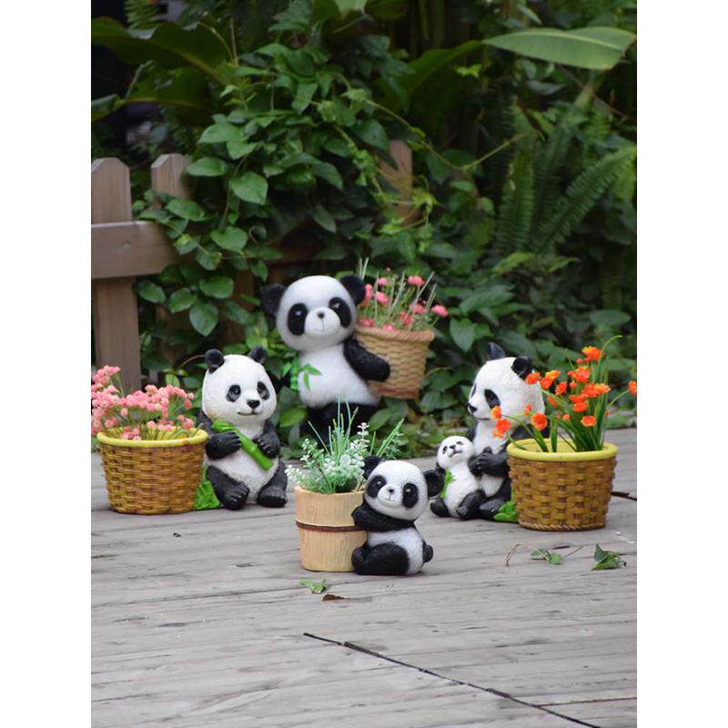 户外花园仿真熊猫小摆件肉多卡通树脂花花盆阳台装饰庭院动物缸