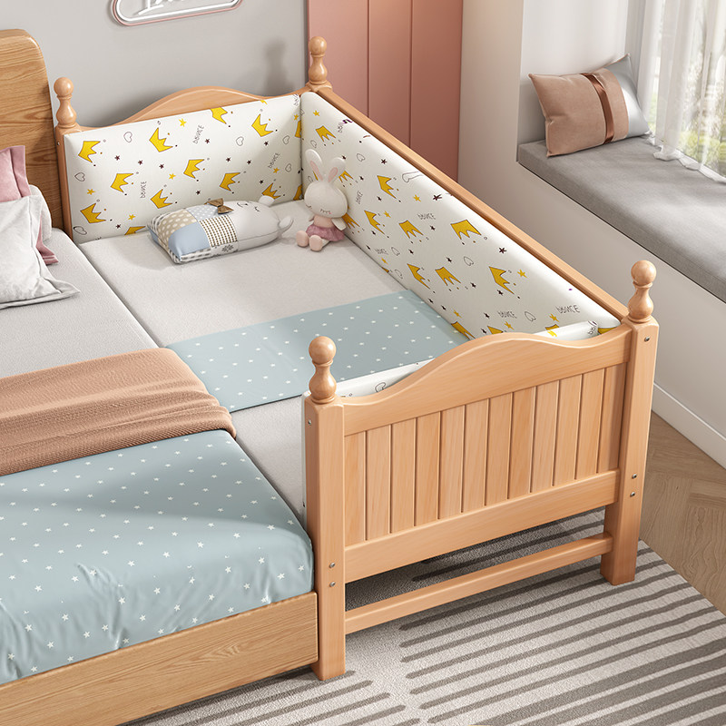 实榉木拼接加宽床儿童床带床宝宝大床床单人护栏拼接小边婴儿定制