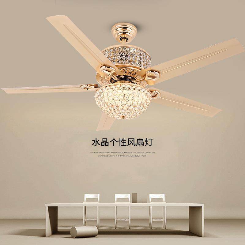 中山灯饰厂家水晶风扇灯新中式固定木叶风扇吊灯客厅餐厅灯饰