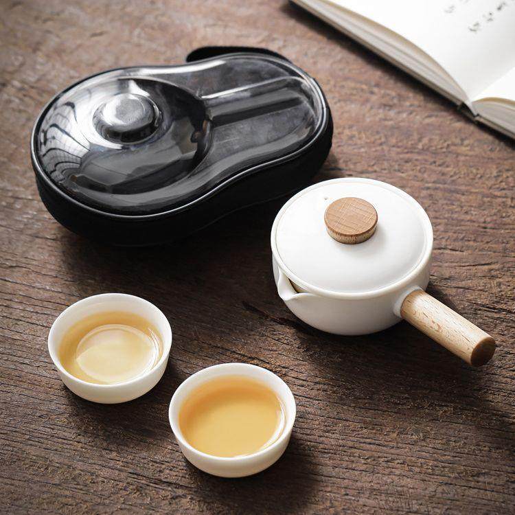 白瓷侧把壶旅行茶具套装一壶二杯便携式快客杯防烫功夫泡茶器茶壶,3C数码配件,其它配件,淘宝优惠券,粉丝福利购,淘宝优惠卷