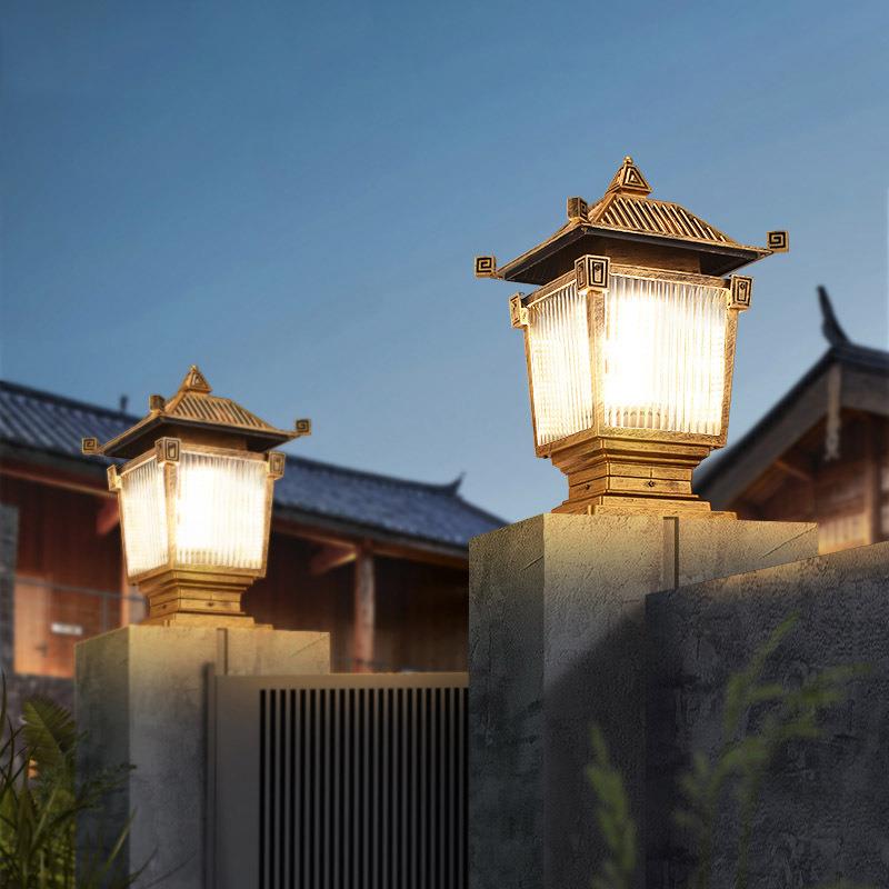 庭院柱头灯新中式户外防水别墅大门口柱子高级铝合金接电款围墙灯