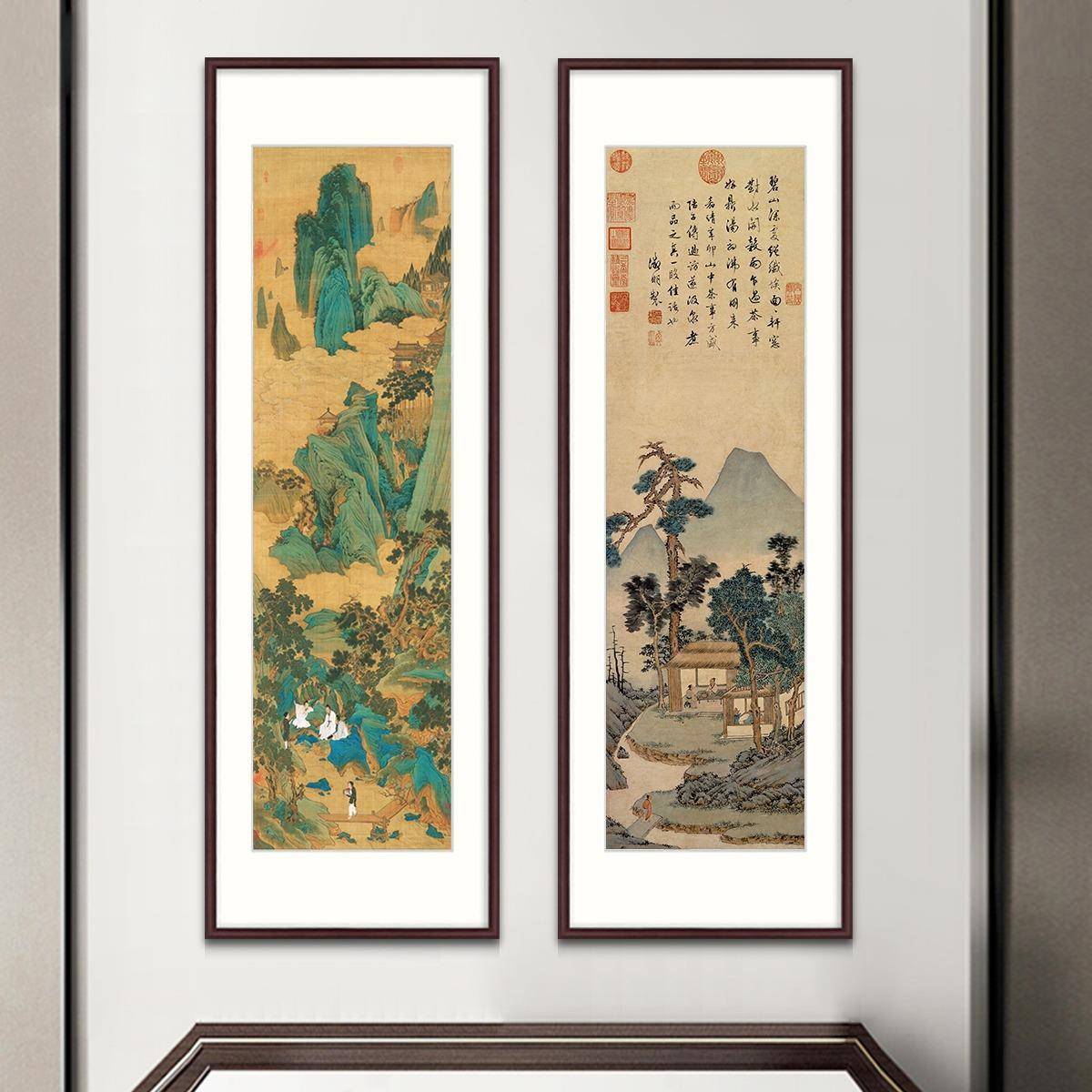 玄关书房办公室挂画新中式客厅装饰画文徵明品茶图水墨画茶室国画