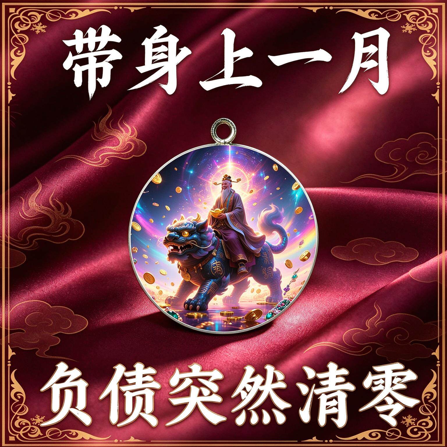 装兜里【紫色麒麟】开库五路财神招宝进财财运亨通黄铜挂件钥匙扣