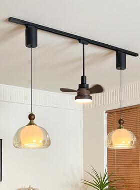 法式中古风轨道吊扇灯饭厅吊灯可移位升降悬停餐厅玻璃意式岛台灯
