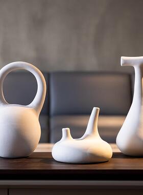 素烧抽象陶瓷白色异形陶瓷花瓶摆件花器家居装饰样板间售楼部软装