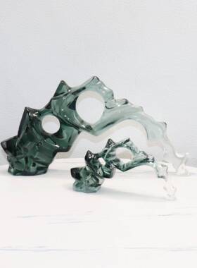 现代新中式透明树脂墨绿色透明太湖石假山样板房茶室软装饰品摆件