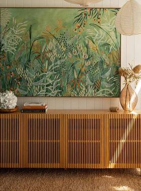 南洋复古风装饰画客厅森系挂画绿色系森林中古沙发后壁画热带植物