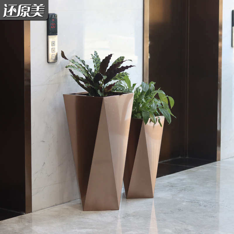 不锈钢花箱花钵商场口酒店花架缸定制写字楼创意电梯大堂花器花