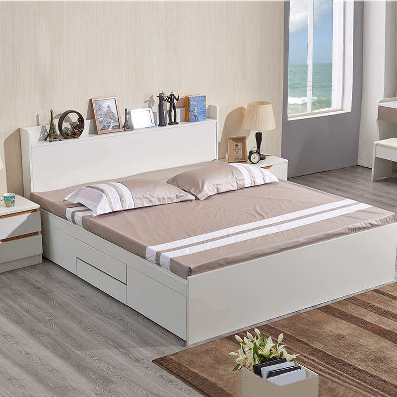 卧室双人高箱储物板式床抽屉箱体收纳婚多功能带床床现代床简约