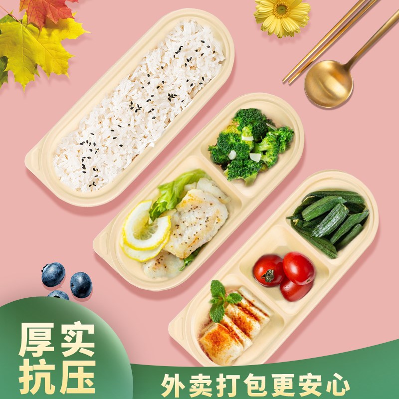 加厚可降解餐盒一次性打包盒日式长条分格快餐饭盒环保外卖便当盒
