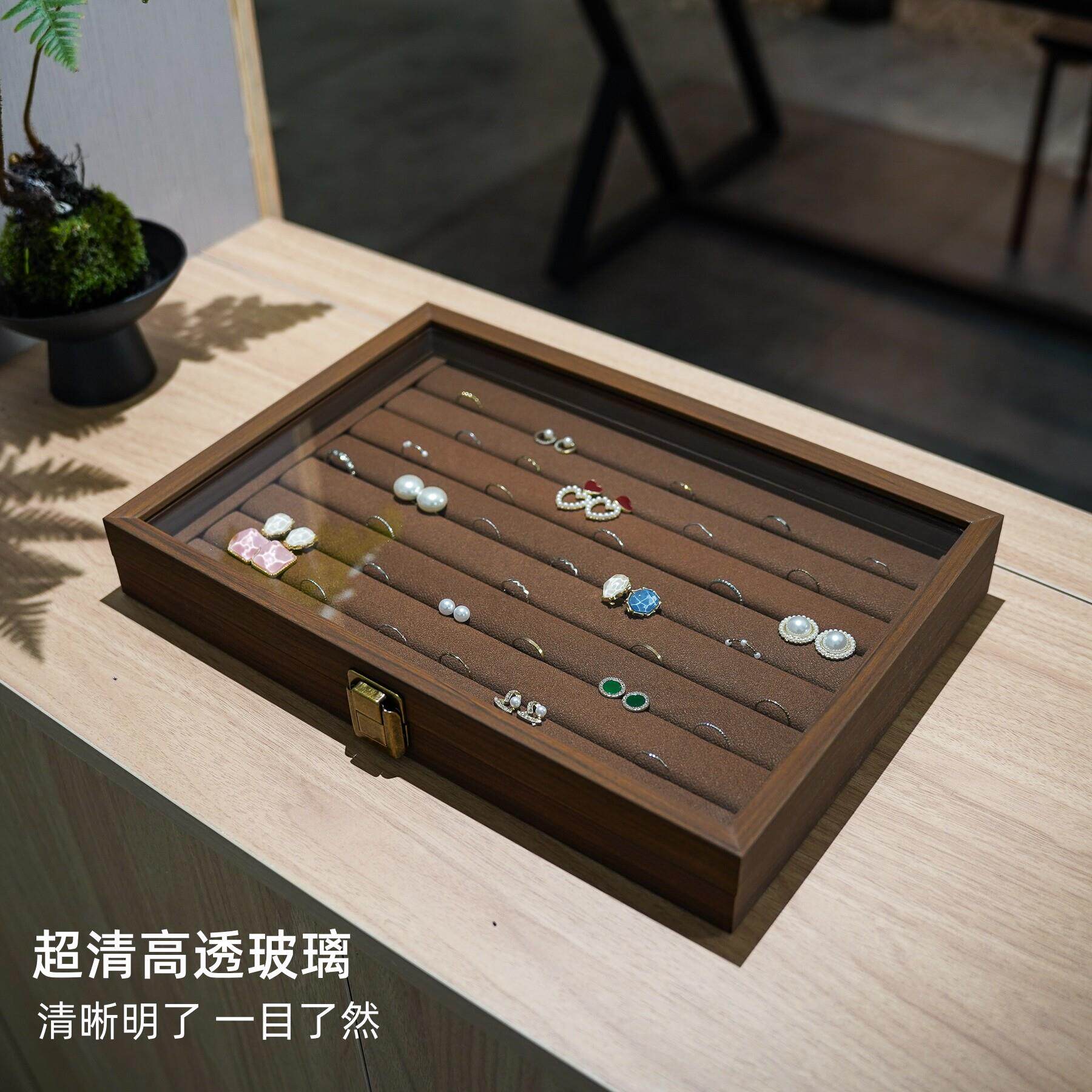 大号戒指桃木纹首饰盒8分类收示纳展盒条家用高档/饰胡品整理盒子