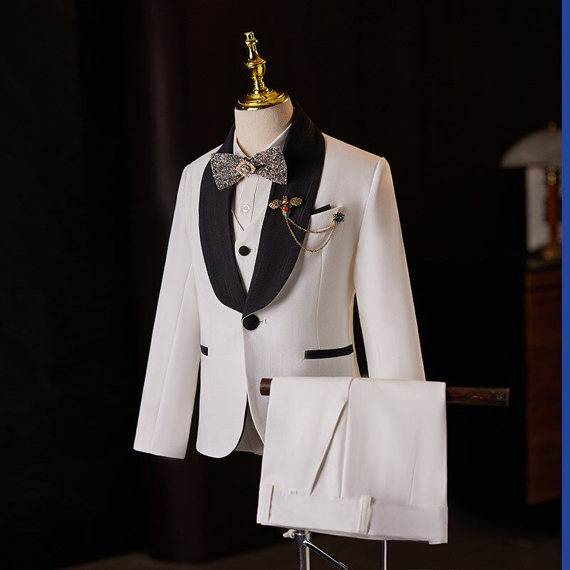 儿童西装套装白色花童主持人礼服男童生日西服钢琴走秀演出服秋冬
