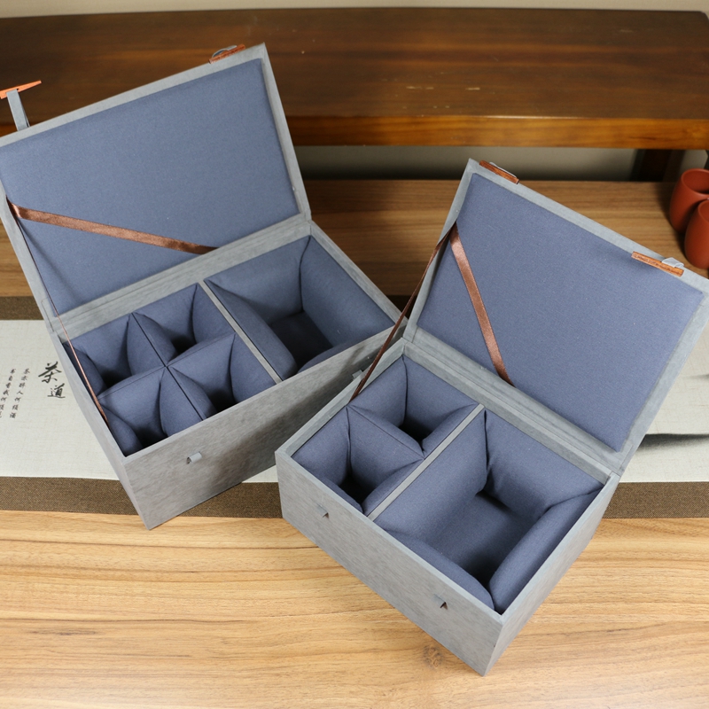 包装盒空盒雪花绒布木扣盒礼品盒紫砂壶盒一壶两杯一壶四杯套壶盒