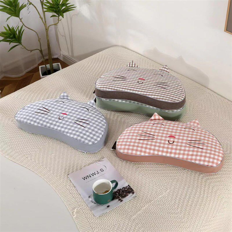 老粗布荞麦壳枕头u型U型枕午休枕头保护颈椎枕可爱小猫沙发抱枕