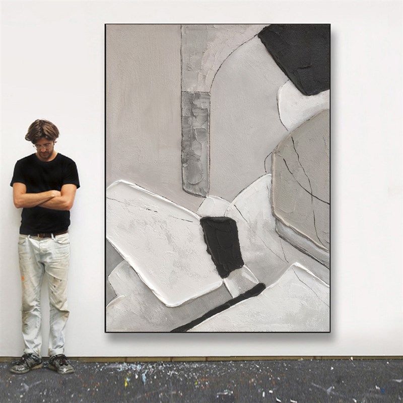 侘寂风大幅客厅沙发背景墙落地挂画高级感手绘黑白抽象玄关装饰画,家居饰品,现代装饰画,淘宝优惠券,粉丝福利购,淘宝优惠卷