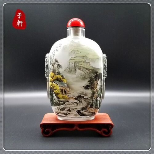 纯手工画瓶鼻烟壶水晶雕刻兽头壶商务礼事特色工艺品