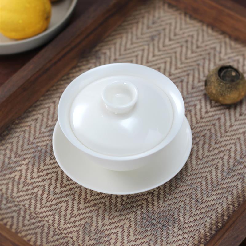羊脂玉瓷白瓷盖碗 传统潮州功夫茶具三才杯 陶瓷茶碗 乌龙泡茶碗