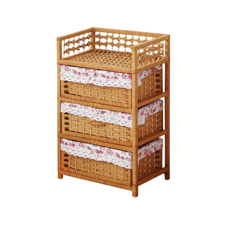 藤编床头柜卧室抽屉式收纳柜子小型田园家用手工简约编织床边柜风