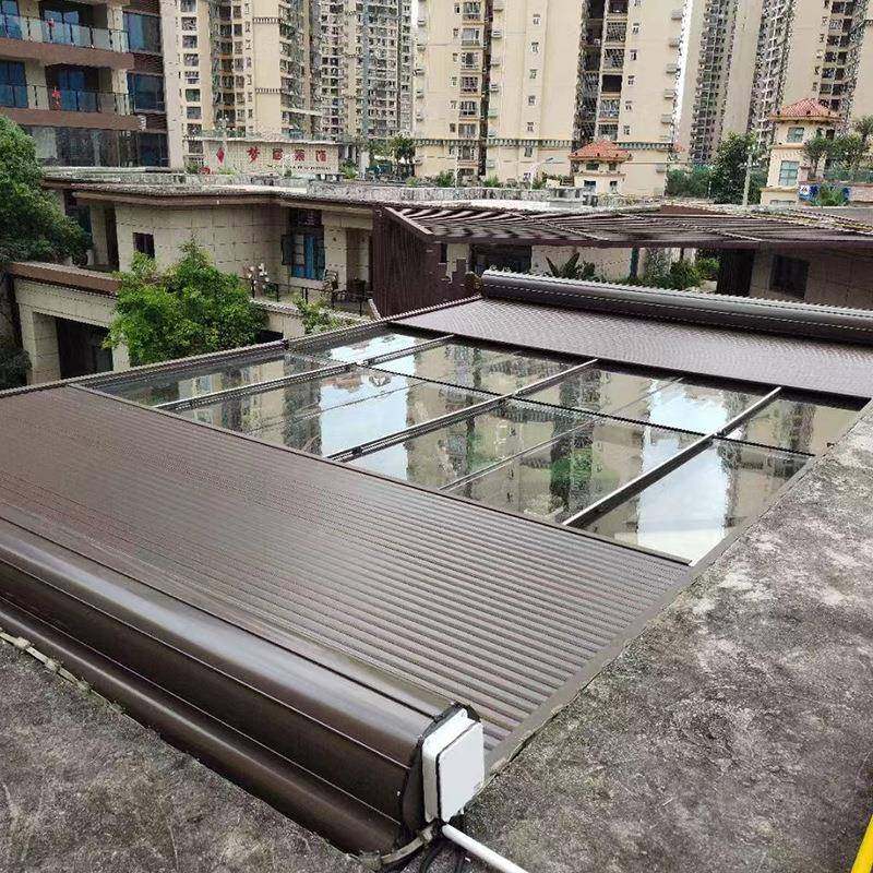 铝合金遮电动折天幕遮阳天幕阳光房阳棚叠玻璃房隔热防晒遮光遮阳