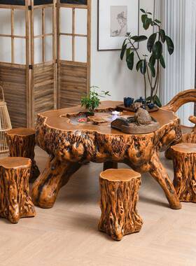 202流5台新款水鱼茶桌景观新型材质仿养开裂腐蚀仿根RBY雕庭院天