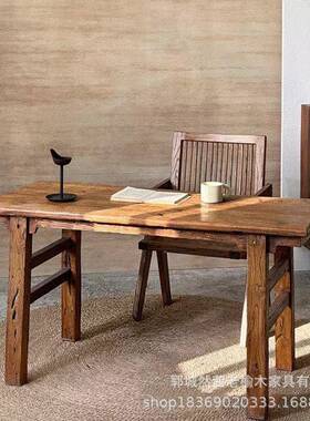 新式老榆木茶桌老门中板然纹理办公桌椅实木长条桌自IXJ习学桌椅